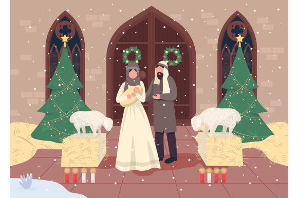 Christmas Nativities Flat Illustration Graphics